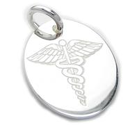 Oval medical alert disc sterling silver large charm pendant .925 x 1