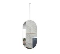 Oval Metal Ceiling-mounted Double-sided Mirror, 360° Rotatable, Minimalist Decorative Glass, With Hanging Rod (customizable Available)(White,60x110cm)
