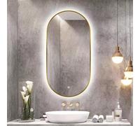 Oval Metal Framed Mirror Wall, Bathroom Mirror With LED Lights, Smart Mirrors With Touch Screen, 3 Colors Dimmable Light, Wall Mounted Dressing Make-up Mirrors(Backlight-a,60x80cm)