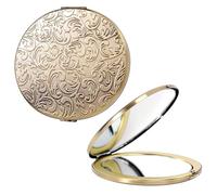 Oval Mini Portable Metal Folding Mirror, Beautiful and Elegant, Sturdy and Durable, 1X/2X Magnifier (Oval Pattern Bronze)