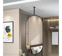 Oval Mirror for Bathroom, Hanging Rod Mirror for Wall with Black Metal Frame and Ceiling Rod Vanity Mirror Wall Decorative Suspended Mirror for Bedrooms Dressers - Ceiling Rod Can Be Customized ( Size