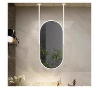 Oval mirror suspended from the ceiling or wall with frame and white metal hanging rod, square floating mirror for bathroom, ideal for home or hotel (50 cm x 70 cm)