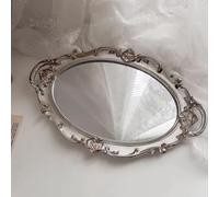 Oval Mirrored Tray, Rectangular Serving Platters, European Style Dessert Plate,Mirror Vanity Tray(Silver)