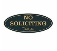Oval No Soliciting Sign (Black/Gold) Small