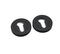 Oval or Euro Profile Escutcheon Key Hole Covers/Round Bathroom Thumb Turn Release Set (Matt Black, Euro Escutcheon)