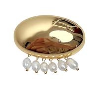 Oval Pearl Tassel Brooch for Women Men, Chunky Geometric Gold/Silver Plated - Minimalist Unisex Lapel Pin for Wedding, Banquet & Formal Ceremony Attire, Dress Suit Shirt Clothes Accessories (Gold)