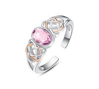 Oval Pink Tourmaline Oval Birthstone Ring, 925 Sterling Silver Open Adjustable Ring for Women, Celtic Knot Infinity Love Statement Gemstone Band,Birthday Anniversary Jewelry Gift for Girls Her
