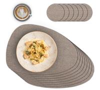 Oval Place Mat with Glass Coasters in Set of 8 - Place Mats for Dining Table & Kitchen Brown Mottled - Heat Resistant PVC Coasters Washable