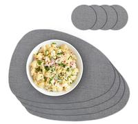 Oval Place Mat with Glass Coasters Set of 4 - Place Mats for Dining Table and Kitchen Grey Mottled - Heat Resistant PVC Coasters Washable