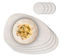 Oval Place Mat with Glass Coasters Set of 4 - Place Mats for Dining Table and Kitchen in Mottled Beige - Heat Resistant PVC Coasters Washable