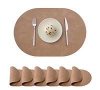 Oval Placemats Set of 6, Faux Leather Place Mats for Dining Table Dual Sided Placemats Heat Resistant Washable Wipeable Table Mats for Indoor Outdoor, Camel