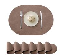 Oval Placemats Set of 6, Faux Leather Place Mats for Dining Table Dual Sided Placemats Heat Resistant Washable Wipeable Table Mats for Indoor Outdoor, Coffee