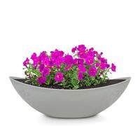 Oval Plant Bowl for Outdoor Use - 1 Piece Large Ship Decorative Bowl in Stone Look Light Grey as Flower Pot Plant Pot - 55 cm Jardiniere for Garden Balcony or Cemetery as Grave Jewellery