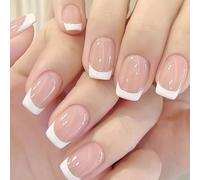 Oval Press On Nails Short - Soft Gel Press on Nail, French Tip Glue on Nails, Reusable Stick on Nail, Gifts for Women Girls
