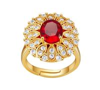 Oval Rhinesetone Wedding Engagement Promise Open Band Ring for Women Gold Plated Crystal Ruby Red Adjustable Comfort Fit Knuckle Stackable Finger Rings Cocitail Birthday Valentine's Day Jewelry