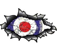 OVAL RIPPED OPEN TORN CARBON FIBER FIBRE Effect Design With Distressed Retro MOD Style RAF Target Motif Vinyl Car Sticker 150x90mm