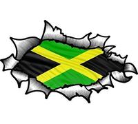 OVAL RIPPED OPEN TORN METAL Effect Design With Jamaica Jamaican Country Flag Vinyl Car Sticker 150x90mm