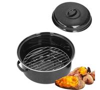 Oval Roaster Pan, 20 cm Roasting Pan Enamel Oval Roasting Pot with Lid Roasting Pot with Rack Enamel Roaster Large Steel Casserole Dish, Dutch Oven Small Roasters Cookware for Chicken