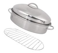 Oval Roasting Pan with Lid and Double Handle Even Heat Distribution Fish Steamer Stainless Steel Steaming Pots Double Handle Roasting Pan