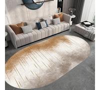 Oval Rug for Living Room Bedroom Bedside Short Pile Carpet Non Slip Washable Home Decor Modern Abstract Camel, Brown, 120 x 180cm