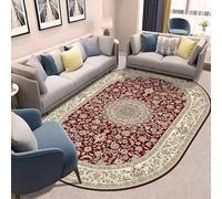 Oval Rugs For Living Room Anti Slip Carpet Hallway Bedroom Kitchen Floor Mat Traditional Eastern floral designs in beige and red, 150 x 240cm