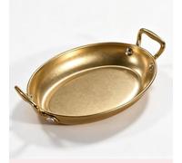 Oval seafood lobster plate, Spanish stainless steel with double handles | Stainless steel plate, cooking pan, oval plates, seafood kitchen cookware, for home or restaurants(Gold,20cm)