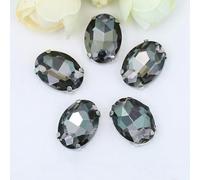 Oval Shape Glass Rhinestones with Claw Sew On Crystal Stone Strass Diamond Metal Base Buckle for Clothes-Black Diamond-6x8mm 20pcs