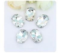 Oval Shape Glass Rhinestones with Claw Sew On Crystal Stone Strass Diamond Metal Base Buckle for Clothes-Clear Crystal-6x8mm 20pcs