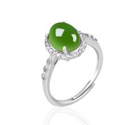 Oval Shape Natural Emerald Green Jade Ring for Women S925 Sterling Silver Engagement Ring Vintage Gemstone Ring
