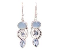 Oval Shaped Earrings Hook Earrings Chalcedony Topaz Spiral Dangle Drop Water Droplets Fish Hook Pierced Vintage Earrings Jewelry Women Fashion with nice