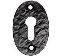 Oval Shaped Escutcheon- Lock Profile- 49 x 32.5mm- Black Antique Keyhole Cover | Door Keyhole Cylinder Plate Cover - for Use with Lever on Rose Door Handles - Door Fixing Hardware