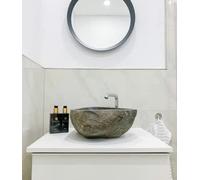 Oval Shaped Natural River Stone Grey Bathroom Basin with Drainage Hole | Toilet Basins, Practical Sink, Bathroom Decor (45-53cm)