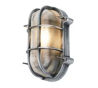 (Oval, Silver) Litecraft Remy Wall Light Outdoor Caged Bulkhead