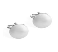 Oval Silver Plated Copper Cufflinks Brushed Smooth French Cufflinks for Men (white Fruit peach5)
