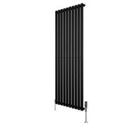 Oval Single Column Radiator 1600mm x 600mm & TRV Chrome Valves Modern Designer Single Panel Central Heating Heater Black Carbon Steel Horizontal Free Cleaning Brush Fixing Kit & Brackets