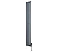 Oval Single Column Radiator 1800mm x 240mm & TRV Chrome Valves Modern Designer Single Panel Central Heating Heater Anthracite Grey Carbon Steel Horizontal Free Cleaning Brush Fixing Kit & Brackets