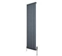 Oval Single Column Radiator 1800mm x 480mm & TRV Chrome Valves Modern Designer Single Panel Central Heating Heater Black Carbon Steel Horizontal Free Cleaning Brush Fixing Kit & Brackets