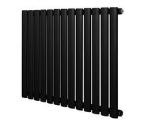 Oval Single Column Radiator 600 x 780mm Modern Designer Single Panel Central Heating Heater Matt Black Carbon Steel Horizontal Kitchen Living Room FREE Cleaning Brush Fixing Kit & Brackets