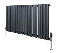 Oval Single Column Radiator 600mm x 1200mm & TRV Chrome Valves Modern Designer Single Panel Central Heating Heater Anthracite Grey Carbon Steel Horizontal FREE Cleaning Brush Fixing Kit & Brackets