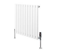 Oval Single Column Radiator 600mm x 600mm & TRV Chrome Valves Modern Designer Single Panel Central Heating Heater White Carbon Steel Horizontal Free Cleaning Brush Fixing Kit & Brackets