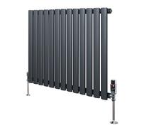 Oval Single Column Radiator 600mm x 780mm & TRV Chrome Valves Modern Designer Single Panel Central Heating Heater Matt Anthracite Grey Carbon Steel Horizontal FREE Cleaning Brush Fixing Kit & Brackets