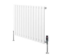 Oval Single Column Radiator 600mm x 780mm & TRV Chrome Valves Modern Designer Single Panel Central Heating Heater White Carbon Steel Horizontal Free Cleaning Brush Fixing Kit & Brackets