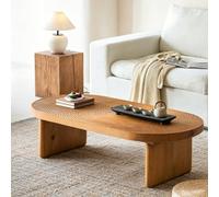 Oval Solid Wood Coffee Table, Wabi Sabi Low Tea Table With Ripple Top, Pine Wood Floor Table For Living Room Tatami, Walnut, 39.4x19.7x15.7 In Teak 140 * 70 * 40cm/31.5 * 27.6 * 15.7in