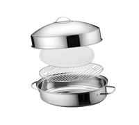 Oval Stainless Steel Pots Set with Rack and Lid, 16in | Plate for Roasting Steaming Braising Applications, Easy to Use for Family Home Cooking
