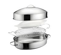 Oval Stainless Steel Pots Set with Rack and Lid, 18in | Plate for Roasting Steaming Braising Applications, Easy to Use for Family Home Cooking