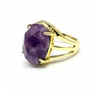 Oval Stone Ring Double Band Adjustable for Women，Amethyst