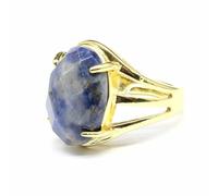Oval Stone Ring Double Band Adjustable for Women，Blue Lace