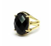 Oval Stone Ring Double Band Adjustable for Women，obsidian