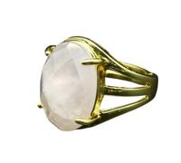 Oval Stone Ring Double Band Adjustable for Women，Rose Quartz