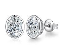 Oval Stud Earrings Bezel Earring Men Diamond Stud Earrings Sterling Silver Cubic Zirconia Stud Earring for Women Fake Diamond Earring 6MM Hypoallergenic CZ Earrings Jiahanzb Men Earrings